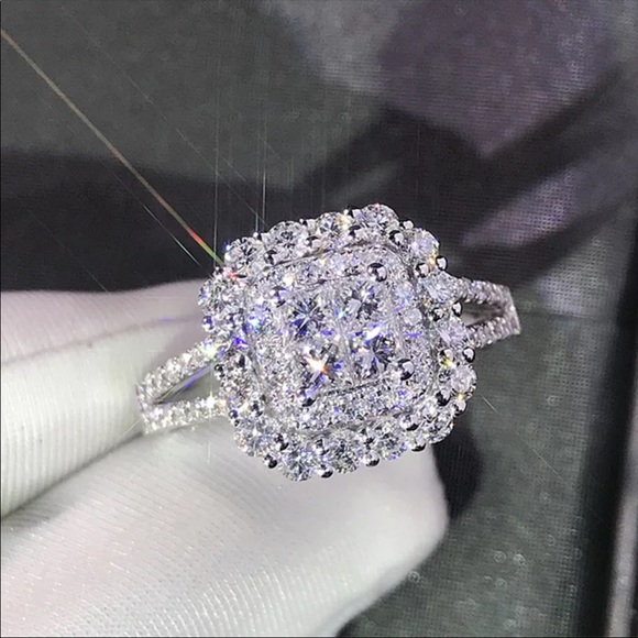 Jewelry - Luxury 925 Sterling Silver Diamond Halo Ring New